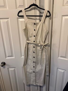 Universal Thread Cream Button-Front Midi Dress with Tie Waist